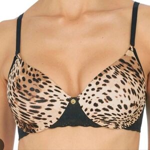 NWT Natori Bliss Perfection Leopard Print Lightly Lined Lace Trim Bra